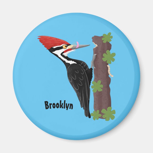 Cue lustige Pileated Woodpecker Cartoon Illustrati Magnet (Vorne)