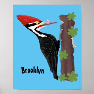 Cue lustige Pileated Woodpecker Cartoon Illustrati Poster
