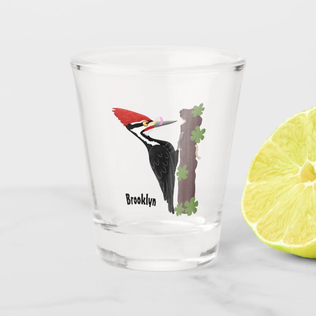 Cue lustige Pileated Woodpecker Cartoon Illustrati Schnapsglas (Vorderseite)