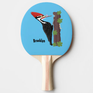 Cue lustige Pileated Woodpecker Cartoon Illustrati Tischtennis Schläger