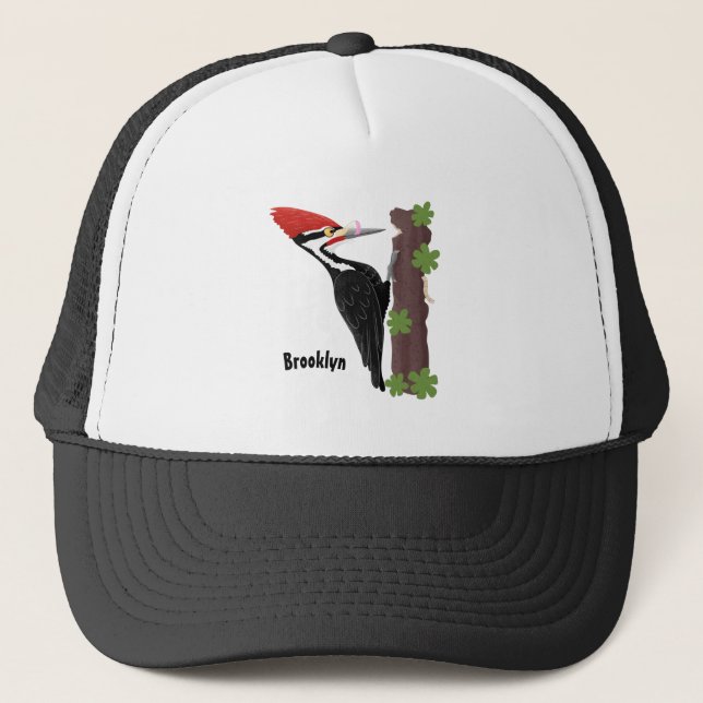 Cue lustige Pileated Woodpecker Cartoon Illustrati Truckerkappe (Vorderseite)