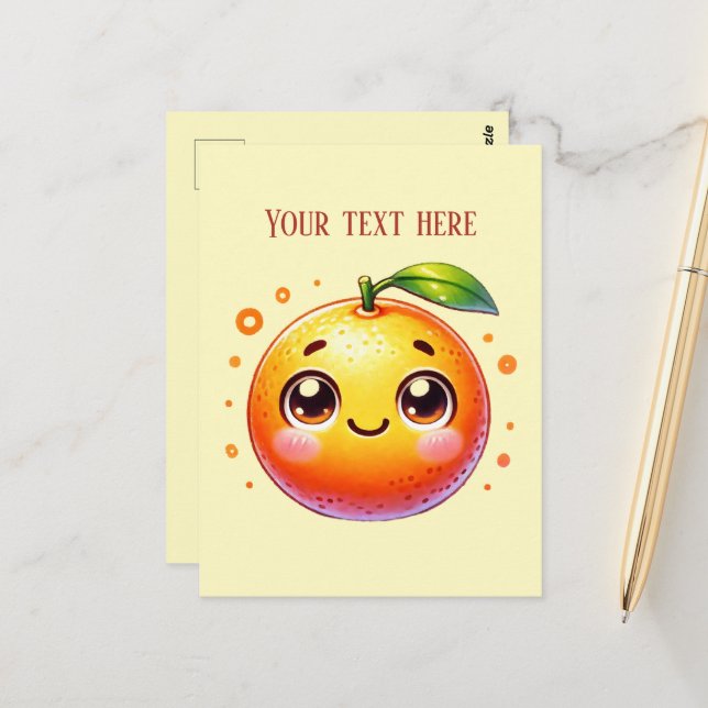 Cue orange Obstliebhaber fügen Nachricht hinzu Postkarte (Vorderseite/Rückseite Beispiel)