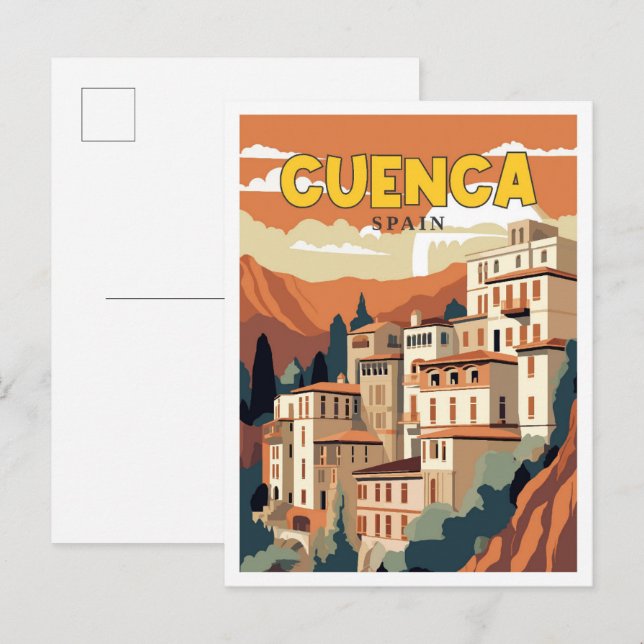 Cuenca Spanien Vintage Illustration Postkarte (Vorne/Hinten)