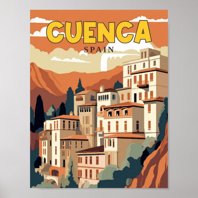 Cuenca Spanien Vintage-Reiseillustration Poster (Vorne)
