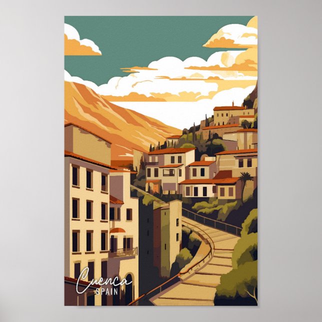 Cuenca Spanien Vintage Travel Illustration Poster (Vorne)