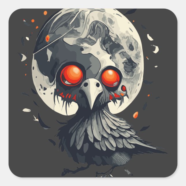 Cuervo y luna quadratischer aufkleber (Vorderseite)