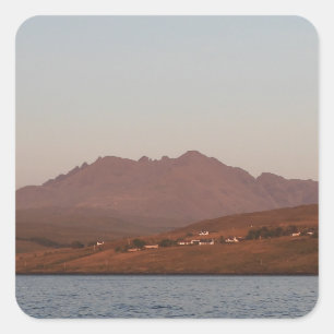 Cuillin Hills Roter Sonnenuntergang Skye Schottisc Quadratischer Aufkleber