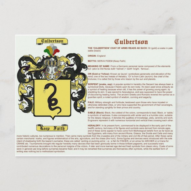 Culbertson (Bedeutung) Postkarte (Vorderseite)