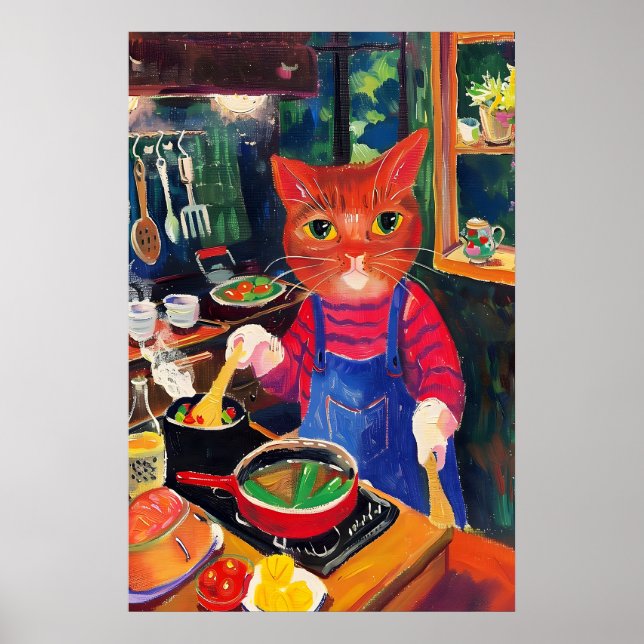 Culinary Cat Art Print Whimsical Kitchen Wall Poster (Vorne)