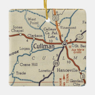 Cullman AL Vintag Map Keramikornament