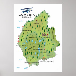 Cumbria England Karte Reiseplakat. Poster