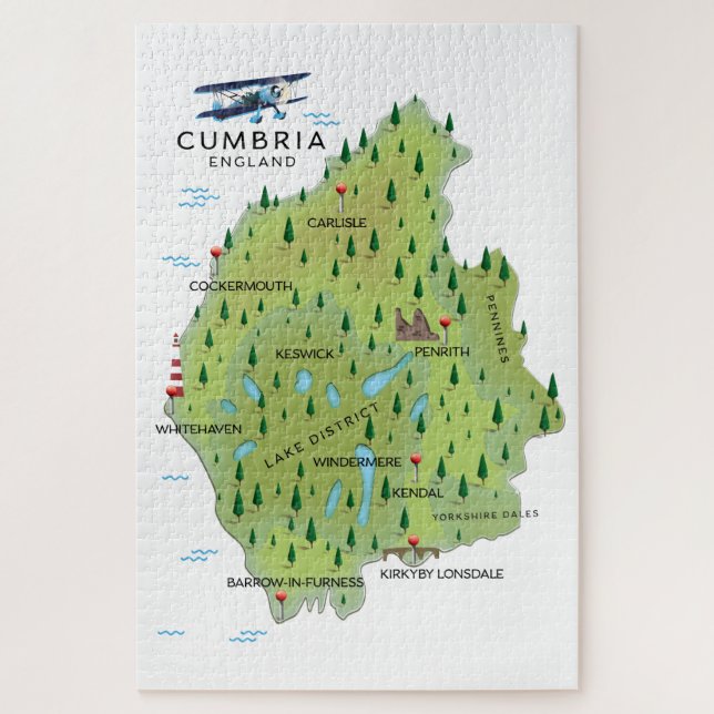 Cumbria England Karte Reiseplakat. Puzzle (Vertikal)
