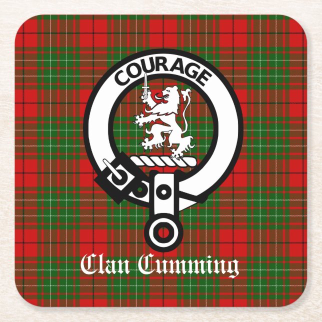 Cumming Crest Badge and Tartan Rechteckiger Pappuntersetzer (Vorderseite)