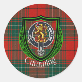 Cumming Schottischer Clan-Tartan und Wappen Runder Aufkleber