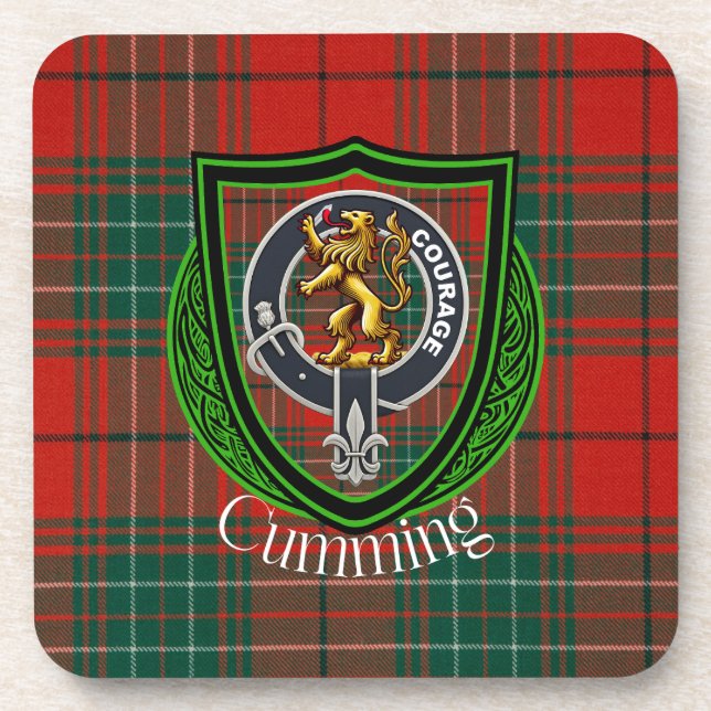 Cumming Scottish Clan Tartan & Crest Getränkeuntersetzer (Vorderseite)