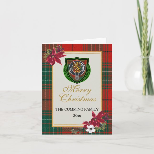 Cumming Scottish Clan Tartan & Crest Karte (Vorderseite)