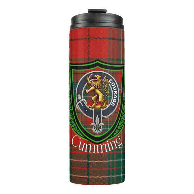 Cumming Scottish Clan Tartan & Crest Thermosbecher (Vorderseite)