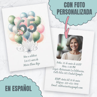 Cumpleaños de 65 Años Globos Con Foto Einladung