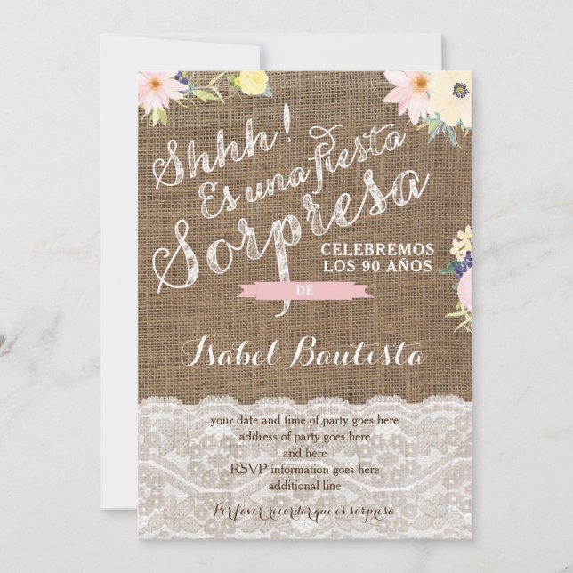 Cumpleaños sorpresa de Abuelita Spanish Invites Einladung (Vorderseite)