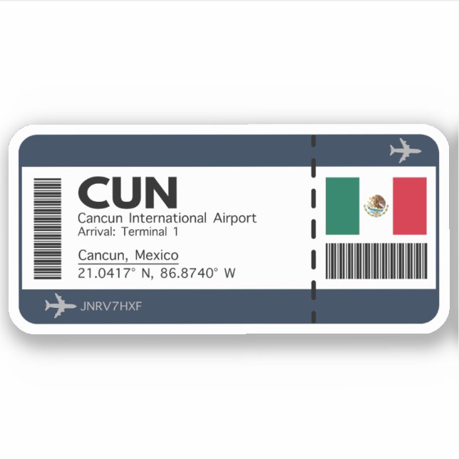 CUN Cancun Boarding Pass - Airport Ticket Aufkleber (Vorderseite)