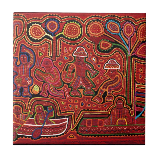 Cuna Indian Men in Cayucos Fliese (Vorderseite)