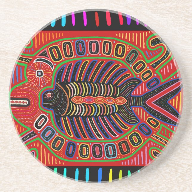 Cuna Indian Mola Flying Fish Fish Getränkeuntersetzer (Vorne)