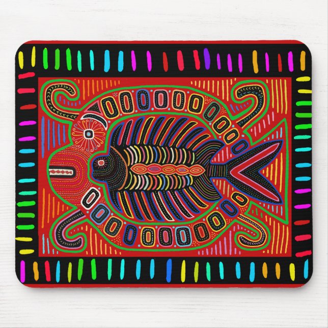 Cuna Indian Mola Flying Fish Fish Mousepad (Vorne)