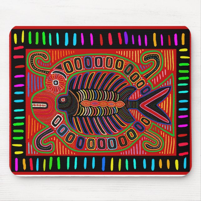 Cuna Indian Mola Flying Fish Fish Mousepad (Vorne)