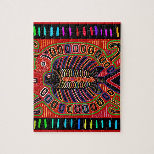 Cuna Indian Mola Flying Fish Fish Puzzle (Vertikal)