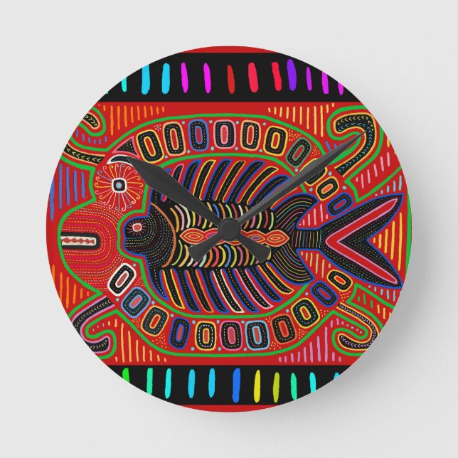 Cuna Indian Mola Flying Fish Fish Runde Wanduhr (Vorderseite)