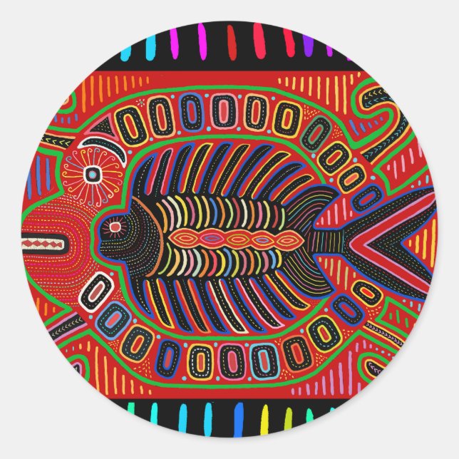 Cuna Indian Mola Flying Fish Fish Runder Aufkleber (Vorderseite)