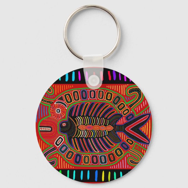 Cuna Indian Mola Flying Fish Fish Schlüsselanhänger (Vorderseite)