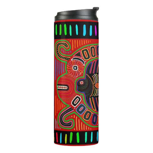 Cuna Indian Mola Flying Fish Fish Thermosbecher (Nach links gedreht)
