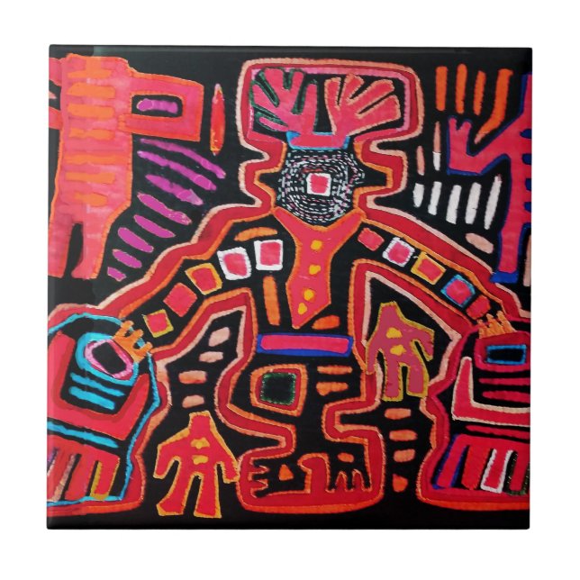 Cuna Indianerstamm Shaman mit Fans Fliese (Vorderseite)