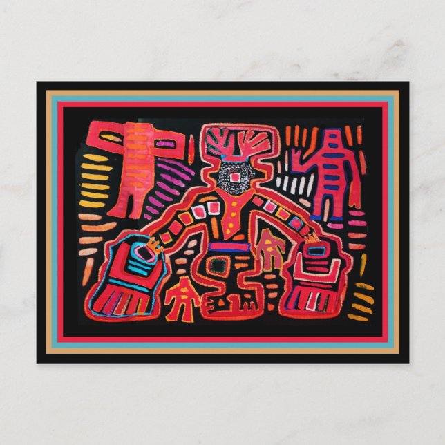 Cuna Indianerstamm Shaman mit Fans Postkarte (Vorderseite)