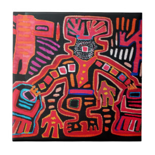 Cuna Indianischer Stammes-Schamane mit Fächern Fliese