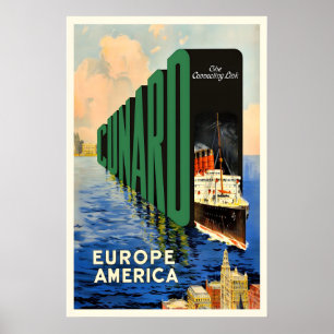 Cunard Europa Amerika Vintage Reiseposter Poster