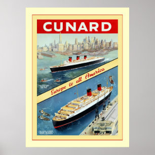 Cunard ~ Europa zu aller Amerika ~ Vintagen Reise Poster