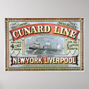 Cunard Line Ad Poster New York und Liverpool 1875