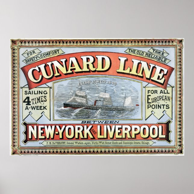 Cunard Line Ad Poster New York und Liverpool 1875 (Vorne)