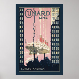 Cunard Line Europa Amerika Vintage Reiseposter Poster
