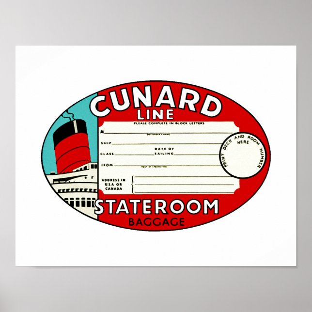 Cunard Line-Gepäckanhänger Poster (Vorne)