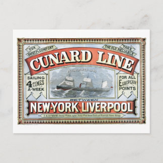 Cunard Line New York Liverpool 1875 Postkarte
