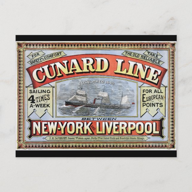 Cunard Line New York Liverpool Poster Postkarte (Vorderseite)