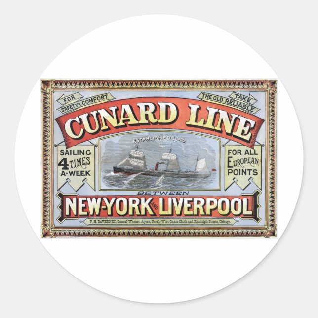 Cunard Line New York Liverpool Poster Runder Aufkleber (Vorderseite)