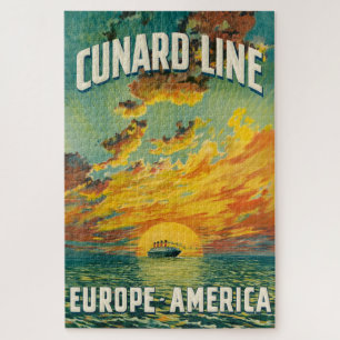 CUNARD OCEAN LINER EUROPE AMERICA POSTCARD PUZZLE