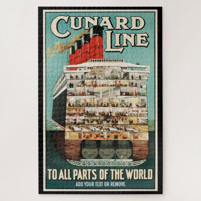 Cunard ocean luxury steamship retro poster, puzzle (Vertikal)