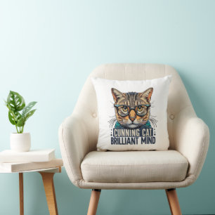Cunning Cat Brilliant Mind Katze mit Brille Kissen