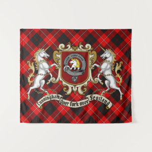 Cunningham Clan Abzeichen & Unicorns w/Tartan   Wandteppich