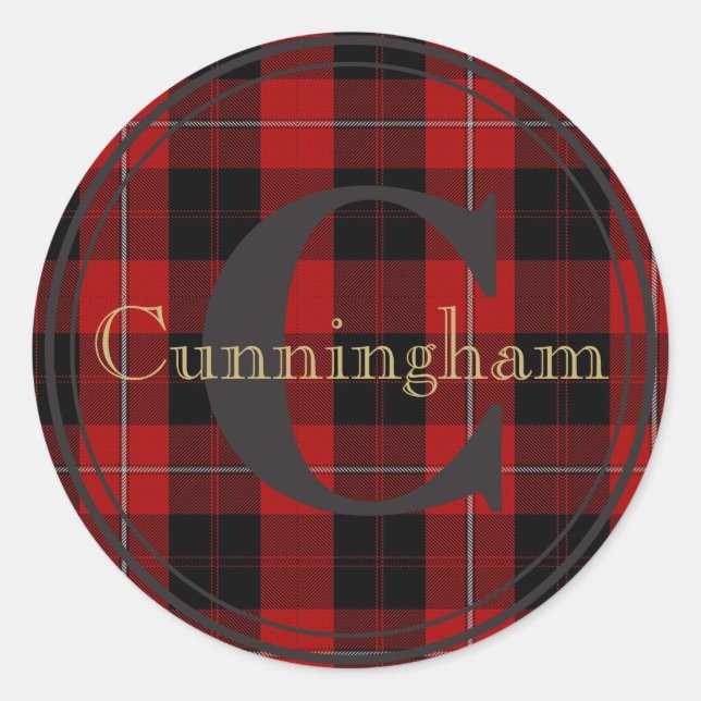 Cunningham Clan Tartan Monogram Name Siegel Sticke Runder Aufkleber (Vorderseite)